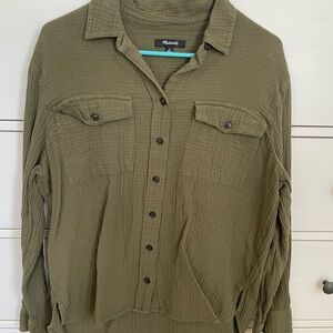 Madewell Olive Gauze Button-Down Shirt